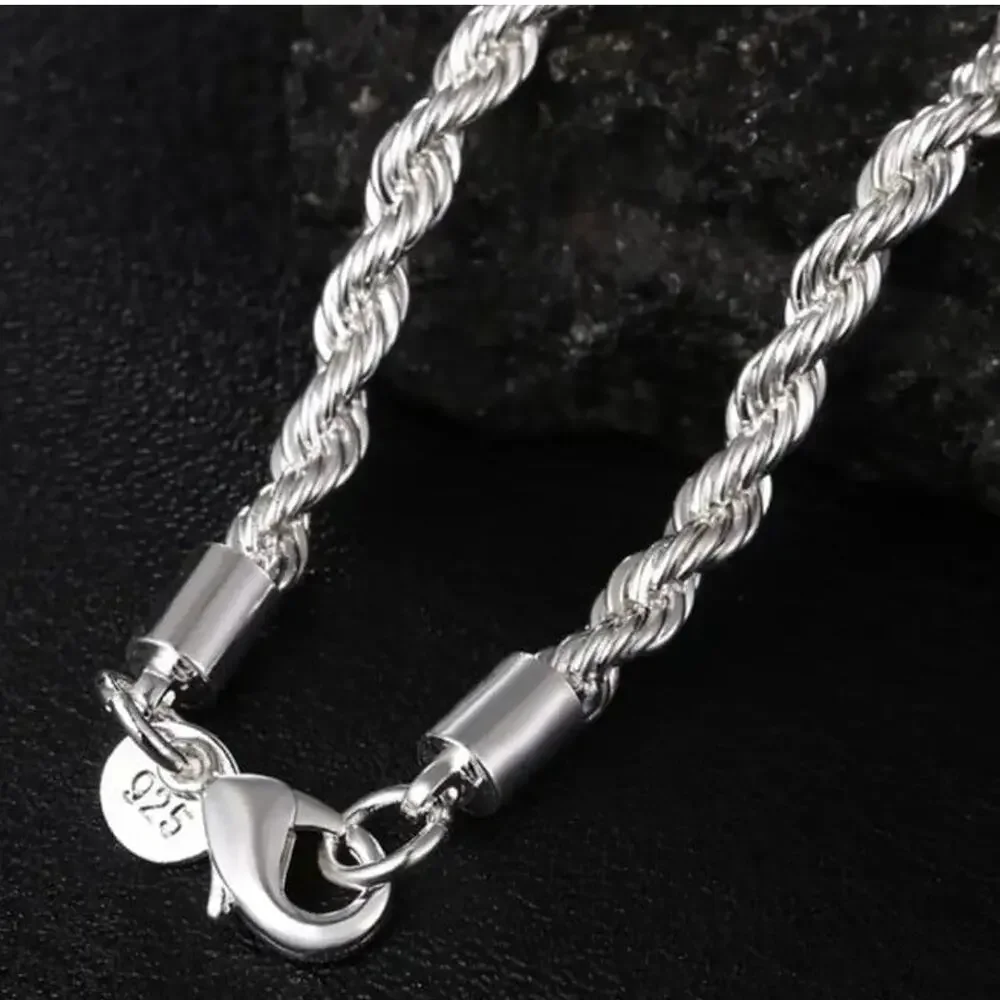 925 Silver Plated Necklace Twisted Rope Christmas Birthday Anniversary Gift NEW!